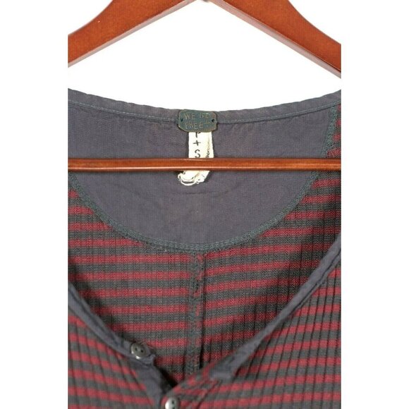 We The Free Womens Size Small Red Gray Tunic Striped Top Henley Pullover Shirt - Picture 2 of 5